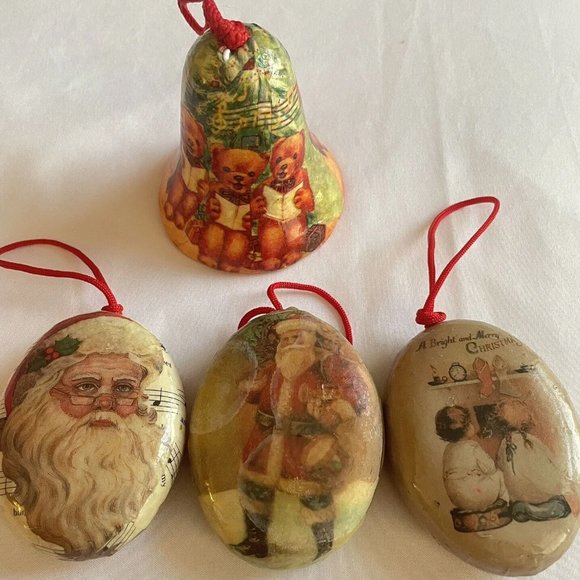 Vintage Victorian Old World Paper Mache Holiday Ornaments, set of 4 - Picture 2 of 13